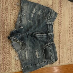 High-Rise Distressed Denim Jean Shorts - BlueJean shorts
